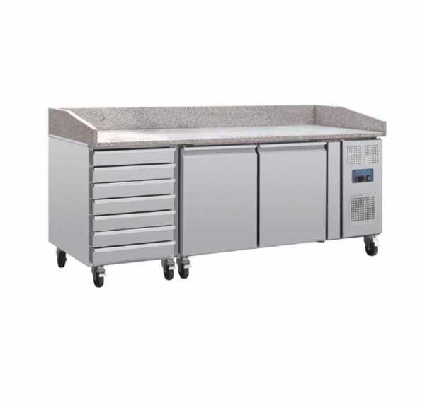 POLAR - Comptoir à pizza dessus marbre 2 portes et 7 tiroirs à pâtons - CT423