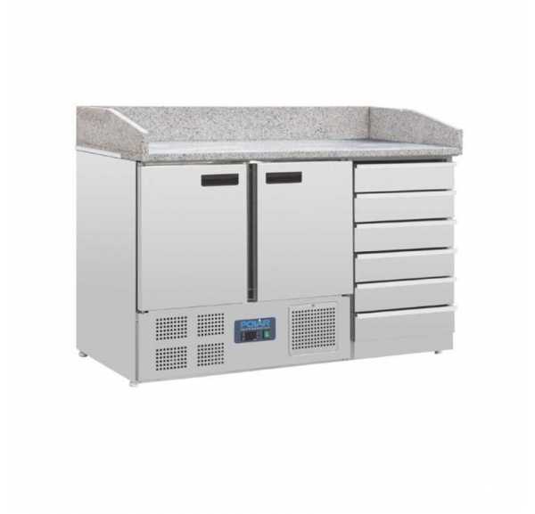 POLAR - Comptoir à pizza dessus marbre 2 portes et 6 tiroirs à pâtons - CT425