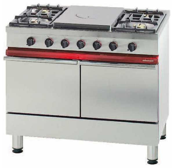 AMBASSADE - Fourneau 4 feux vifs 1 plaque coup de feu / 2 fours Gaz 55L