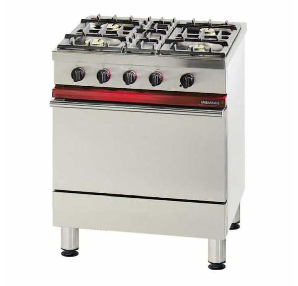 AMBASSADE - Fourneau 4 feux vifs 1 four gaz gastronorme 1/1
