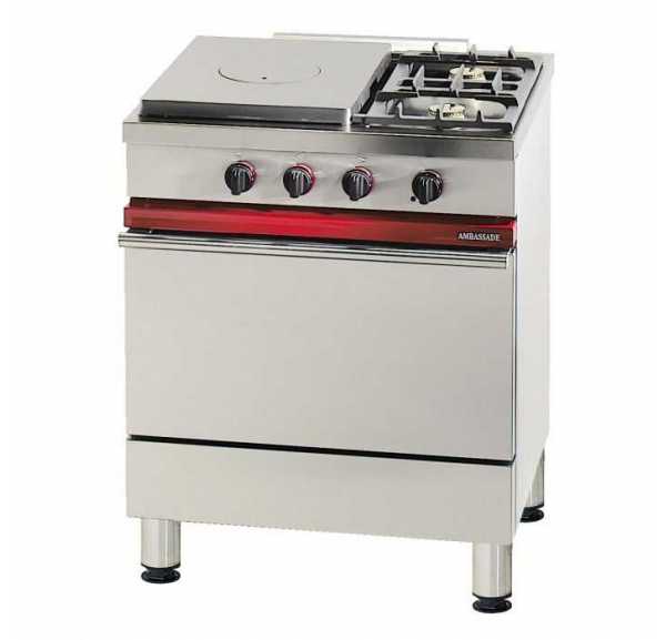 AMBASSADE - Fourneau 2 feux vifs 1 plaque coup de feu 1 four gaz Gastronorme 1/1