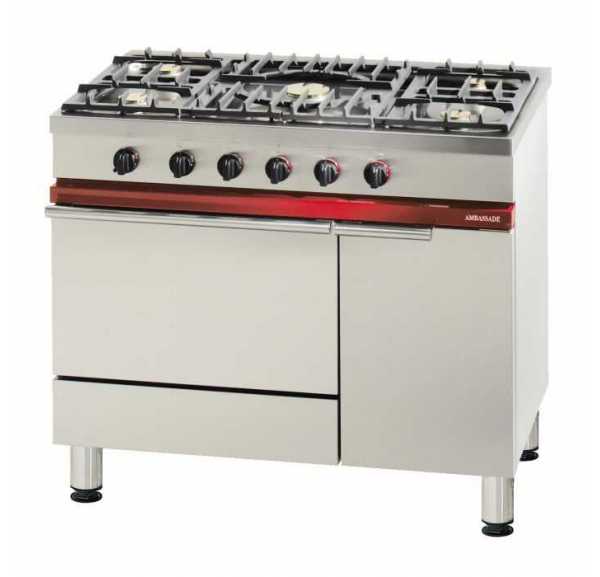 AMBASSADE - Fourneau 5 feux vifs 1 four gaz gastronorme 1/1 1 placard