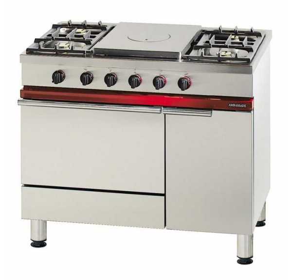 AMBASSADE - Fourneau avec plaque coup de feu, 4 feux vifs, 1 four gaz Gastronorme 1/1