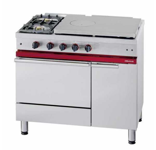 AMBASSADE - Fourneau avec plaque coup de feu 650x500, 2 feux vifs, 1 four gaz Gastronorme 1/1