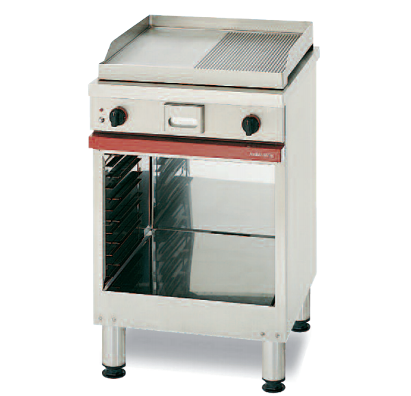 AMBASSADE - Plancha électrique, acier 1/2 lisse, 1/2 nervurée sur coffre