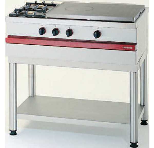 AMBASSADE - Table gaz 2 feux vifs une plaque coup de feu 650x500 sans support