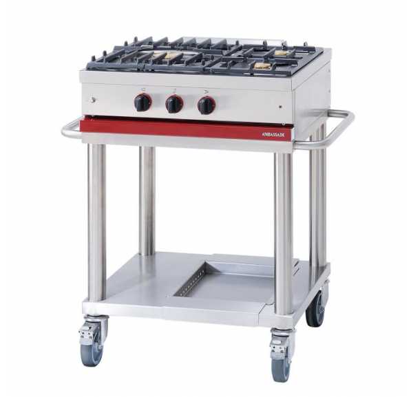 AMBASSADE - Table de cuisson gaz 3 feux mobile sur roulettes