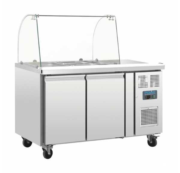 POLAR - Comptoir de préparation réfrigéré GN avec pare-haleine 2 portes