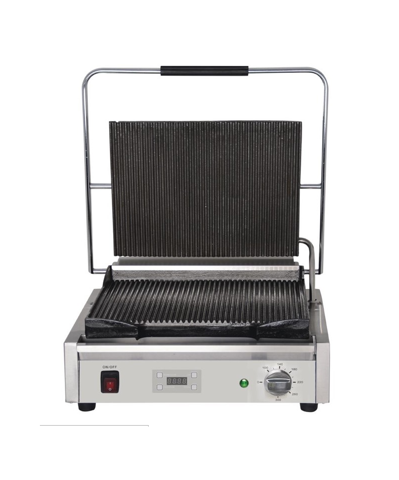 Grand gril de contact simple avec affichage numérique rainuré/rainuré