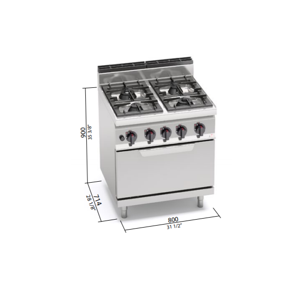 Fourneaux BERTO'S 4 feux vifs gaz sur meuble G7F4+FG - MACROS 700 - Negoce chr