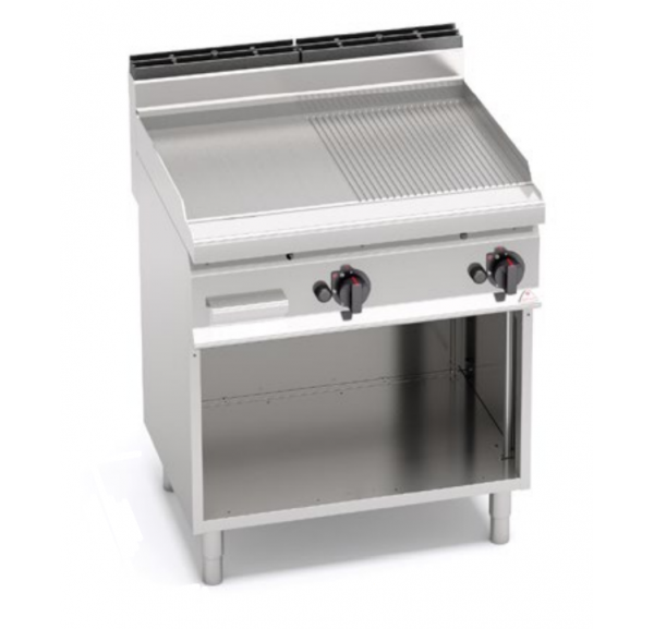 BERTO'S - Grillade à gaz plaque semi lisse semi rainurée sur coffre ouvert - G7FM8M-2 - MACROS 700