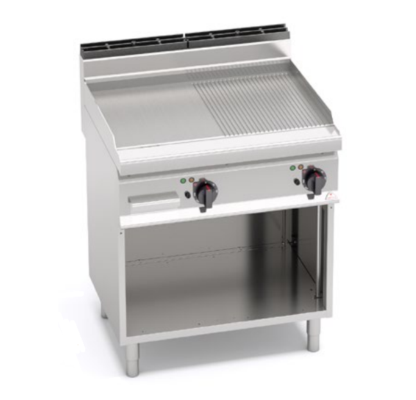 BERTO'S - Grillade électrique semi lisse/semi rainurée sur coffre ouvert - E7FM8MP-2 - MACROS 700