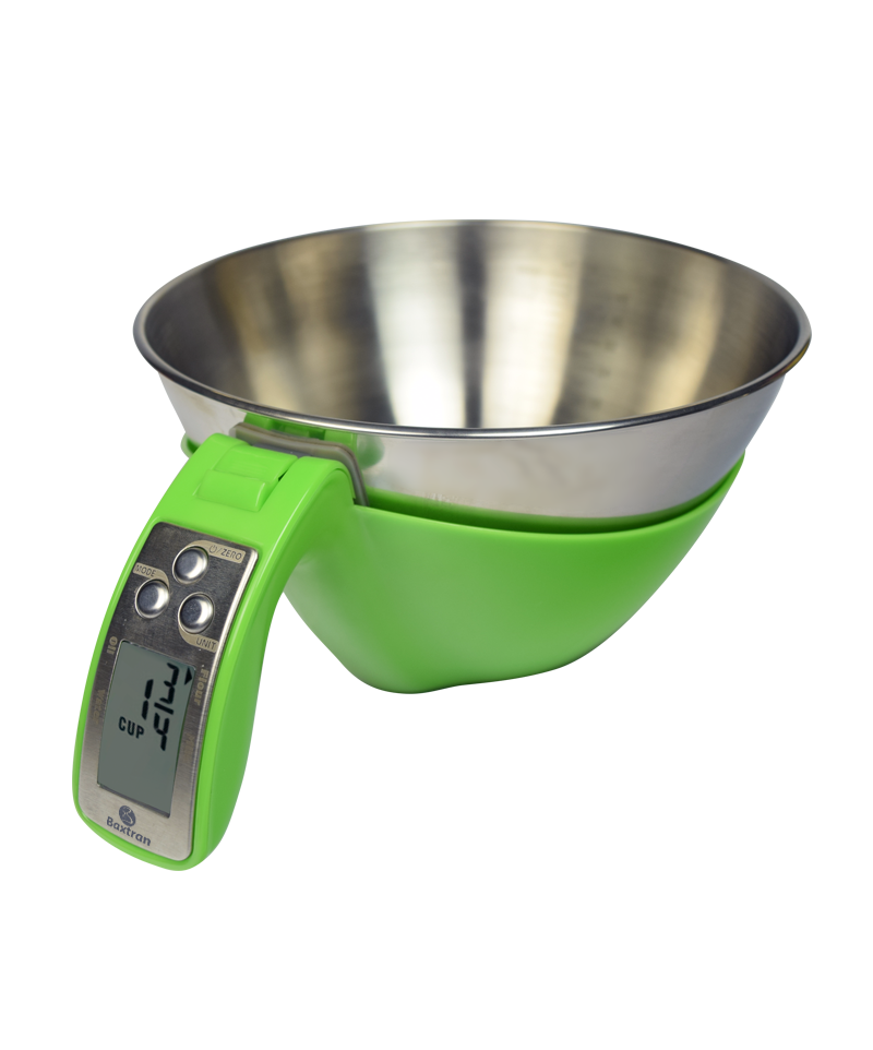BAXTRAN - Balance de cuisine avec bol en acier inoxydable portée 5 kg  précision de 1g - GREEN KS