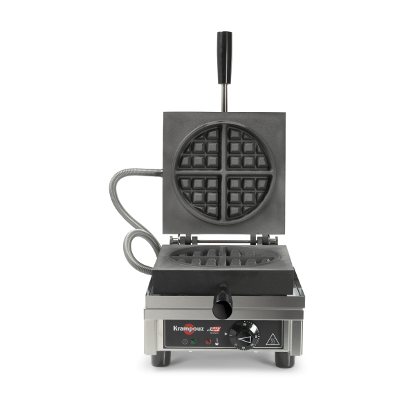 KRAMPOUZ - Gaufrier électrique simple gaufre ronde avec ouverture à 90°C