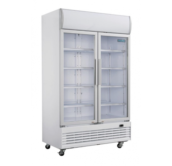 POLAR - Vitrine réfrigérée avec caisson lumineux positive blanche 2 portes vitrées 950L - SERIE G