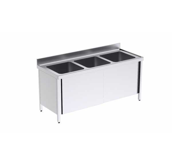 DISTFORM - Plonge avec portes 3 bacs longueur 1800 profondeur 700