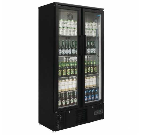POLAR - Arrière bar vertical noir 2 portes battantes vitrées 490 L