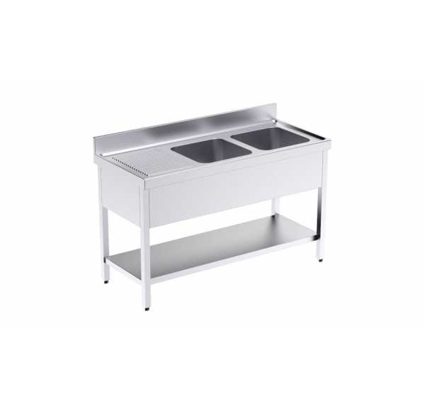 DISTFORM - Plonge 2 bacs égouttoir à gauche profondeur 550 et 1 étagère