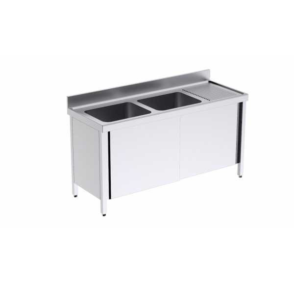 DISTFORM - Plonge avec portes 2 bacs égouttoir à droite profondeur 600