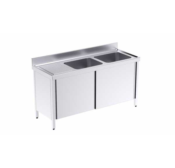 DISTFORM - Plonge avec portes 2 bacs égouttoir à gauche profondeur 600