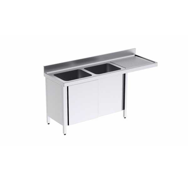 DISTFORM - Plonge spéciale lave-vaisselle 2 bacs égouttoir à droite profondeur 600 et portes