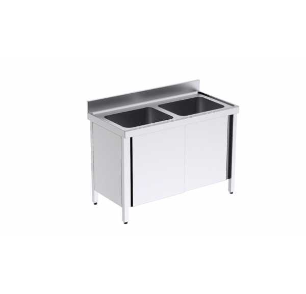 DISTFORM - Plonge avec portes 2 bacs profondeur 700