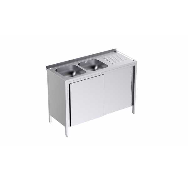 DISTFORM - Plonge 2 bacs égouttoir à droite profondeur 700 et portes