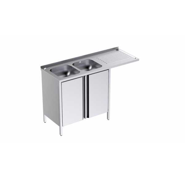 DISTFORM - Plonge spéciale lave-vaisselle 2 bacs égouttoir à droite profondeur 700 et portes