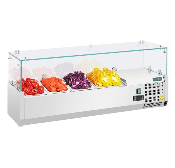 POLAR - Saladette réfrigérée à poser avec vitre pare haleine 3 bacs GN 1/3 et bac GN1/2 - GD875