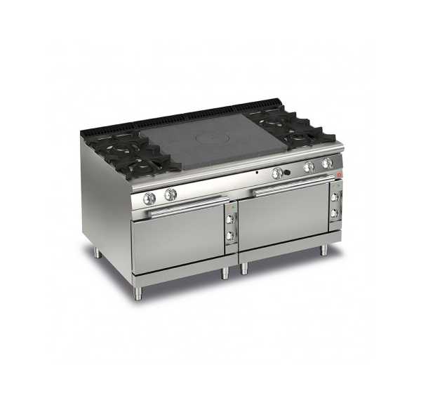 BARON - Fourneau 4 feux vifs gaz plaque coup de feu sur 2 fours électriques - GAMME QUEEN 700