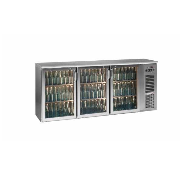 GAMKO - Arrière bar réfrigéré de bouteilles 3 portes vitrées inox - E3