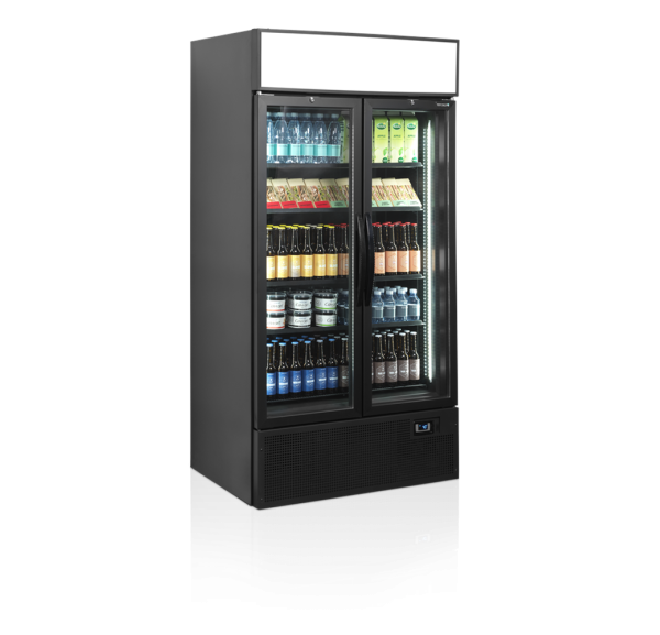 TEFCOLD - Vitrine réfrigérée noire portes vitrées à cadre aluminium à charnières - FSC1000H BLACK