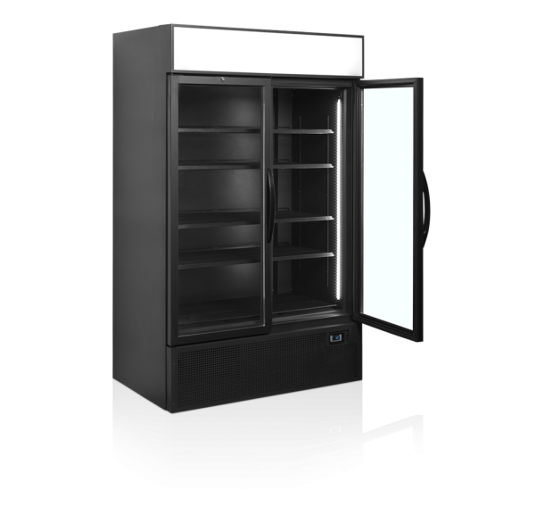 TEFCOLD - Armoire réfrigérée noire porte vitrée à cadre aluminium à charnières - FSC1200H BLACK