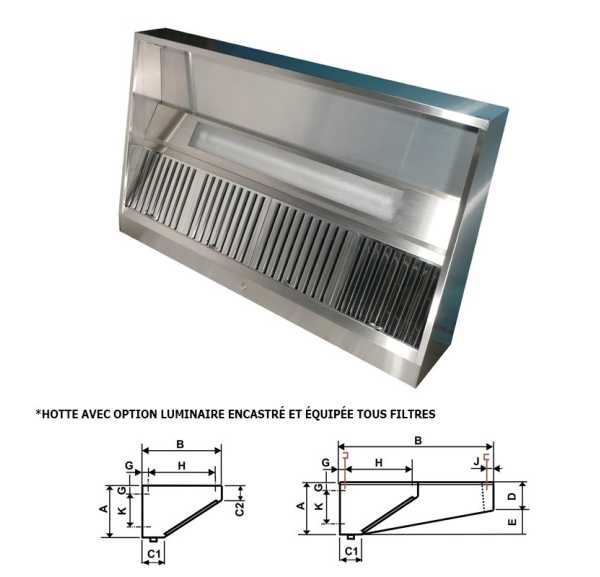 FURNOTEL - Hotte statique 2000 x 938 mm hauteur 400 mm