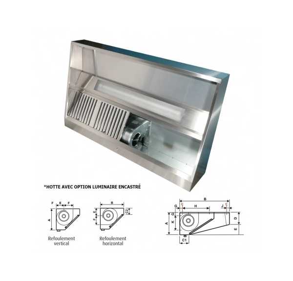 FURNOTEL - Hotte dynamique 1000 x 938 mm hauteur 500 mm refoulement vertical