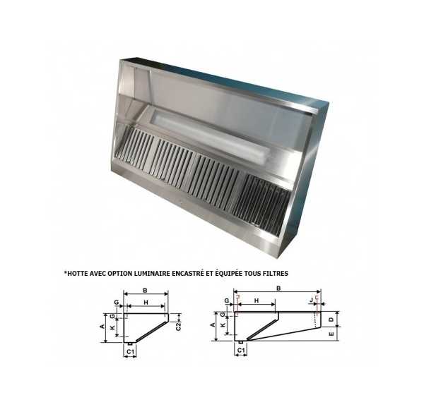 FURNOTEL - Hotte statique 4500 x 938 mm hauteur 400 mm