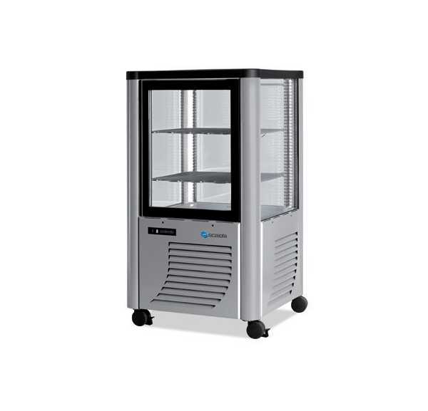 FURNOTEL - Vitrine positive +2/+10°C ventilée 4 faces vitrées aluminium 230 litres tournante