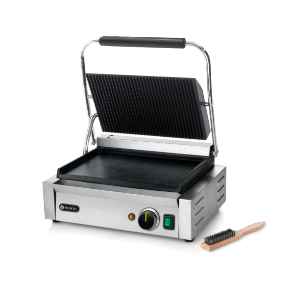 HENDI - Grill de contact à panini 1/2 rainuré et 1/2 lisse
