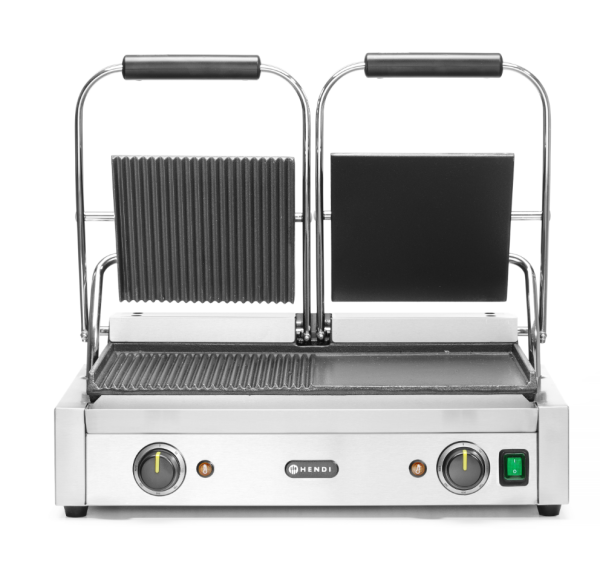 HENDI - Grill de contact 1/2 rainuré et 1/2 lisse en deux parties