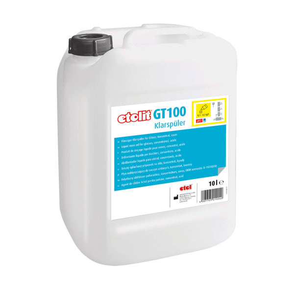 ETOL - Produit de rinçage liquide pour verres concentré acide 10 litres - ETOLIT GT 100