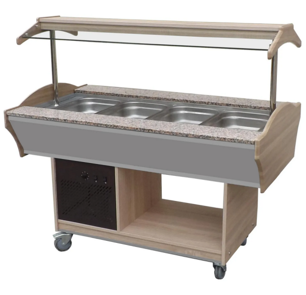 L2G - Buffet salad bar réfrigéré central froid statique 0/+10°C cuve 4 GN1/1 porte-assiettes granit