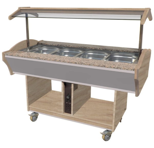 L2G - Buffet salad bar bain-marie central chauffant +30/+90°C cuve 4 GN1/1 porte-assiettes granit