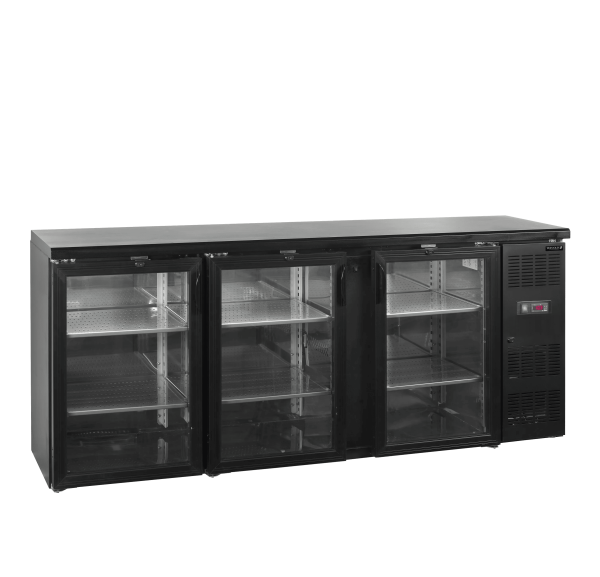 TEFCOLD -  Arrière bar ventilé +2/+10°C 3 portes vitrées battantes noir - CBC310G