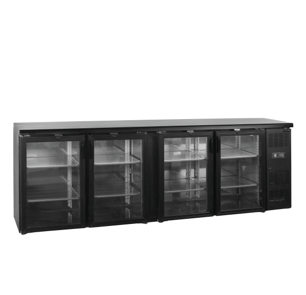TEFCOLD - Arrière bar ventilé +2/+10°C 4 portes vitrées battantes noir - CBC410G