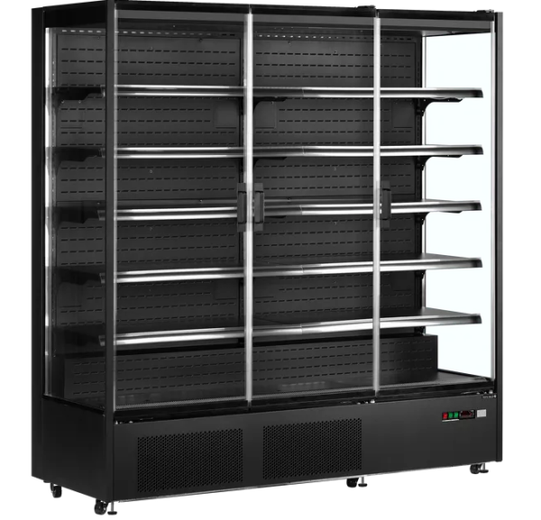 TEFCOLD - Vitrine réfrigérée pour supermarché positive ventilée -1/+5°C 3 portes battantes noire 1147 litres - PC1870B