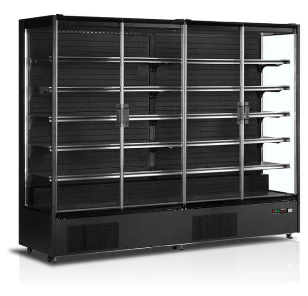 TEFCOLD - Vitrine réfrigérée pour supermarché positive ventilée -1/+5°C 4 portes battantes noire 1529 litres - PC2500B