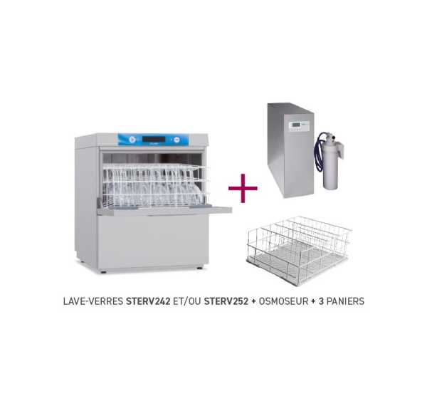 ELETTROBAR - Lave-verres électronique 500x500 triphasé 30 paniers/h ouverture 300mm avec pompe de vidange